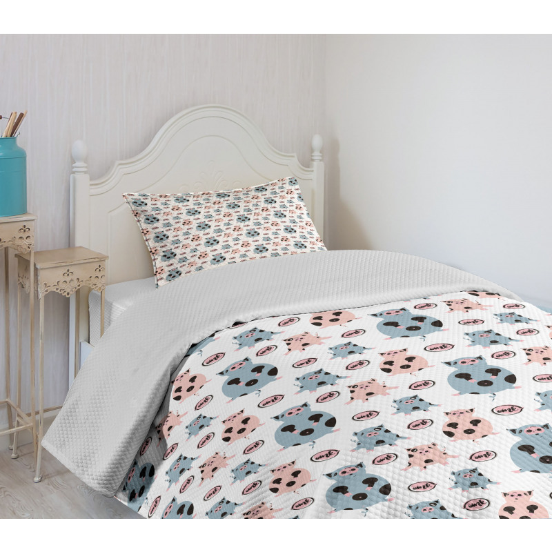 Cartoon Pigs Art Bedspread Set