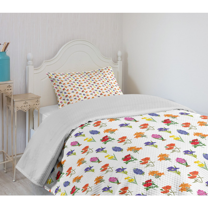 Spring Art Various Flowers Bedspread Set