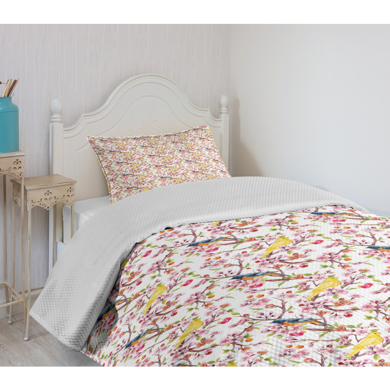 Sakura Branches and Birds Bedspread Set