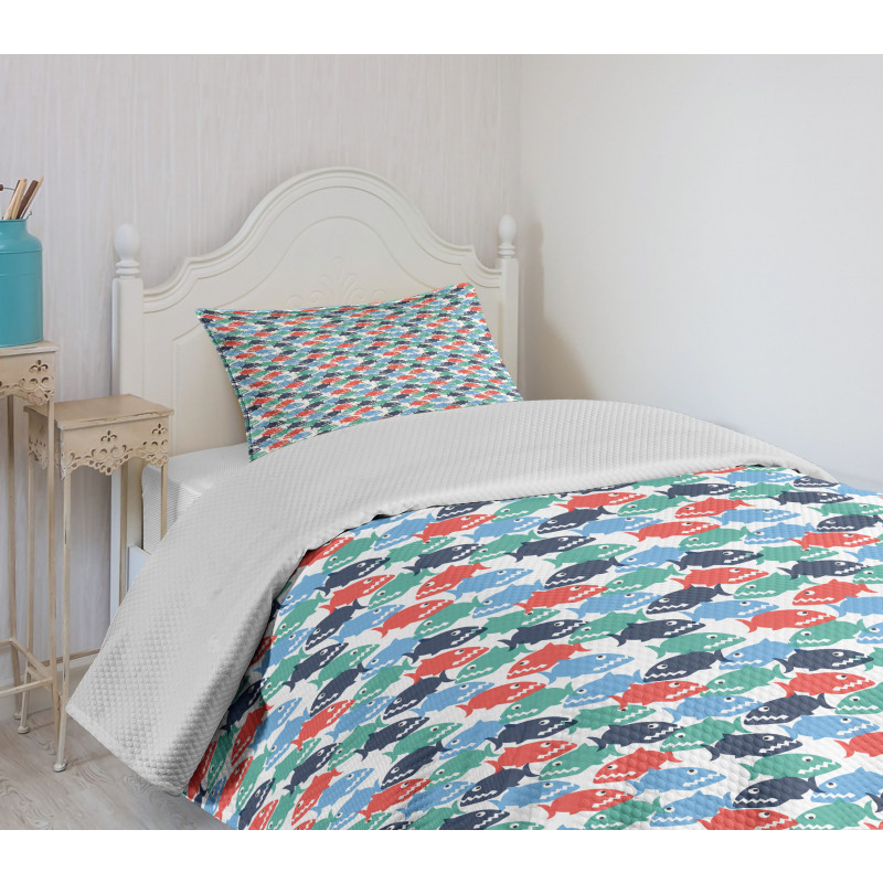 Colorful Cartoonish Piranha Bedspread Set