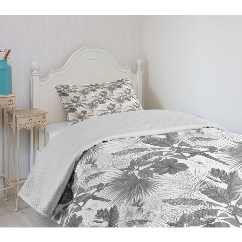 Monochrome Exotic Parrot Bedspread Set