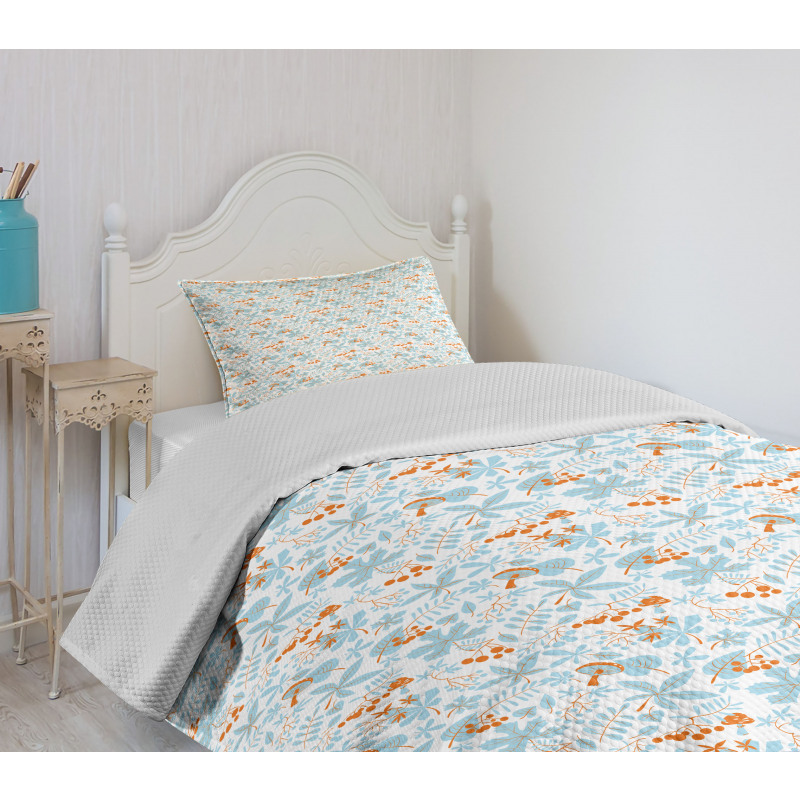 Fall Leaves Mushrooms Bedspread Set