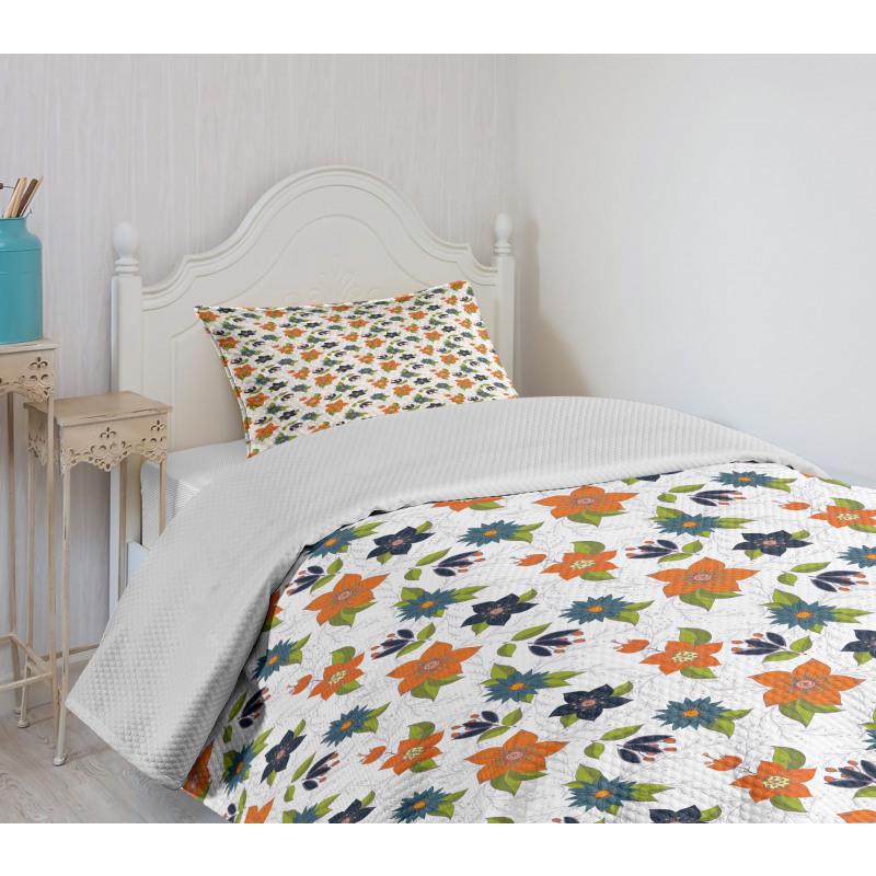 Abstract Flowers Leaves Bedspread Set