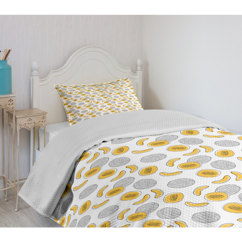 Monochrome Fruit Sketch Art Bedspread Set