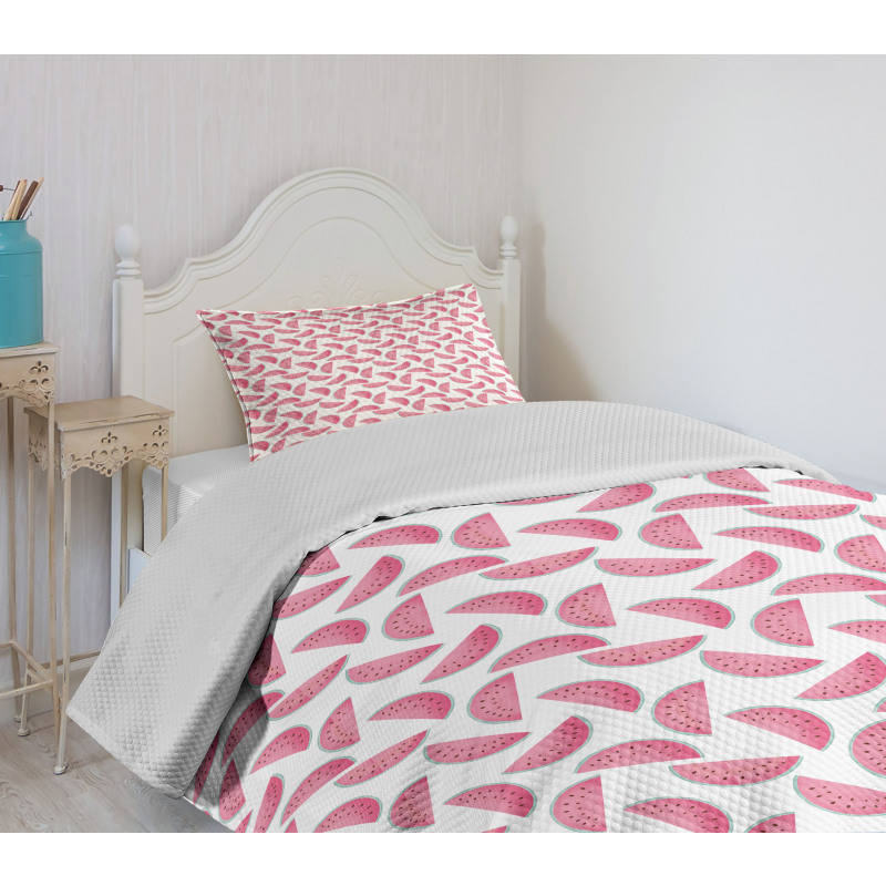 Watermelon Slices Pastel Tone Bedspread Set