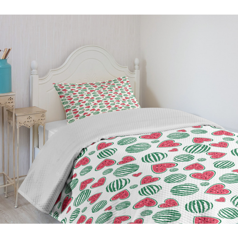 Watermelon Fruit Heart Slices Bedspread Set