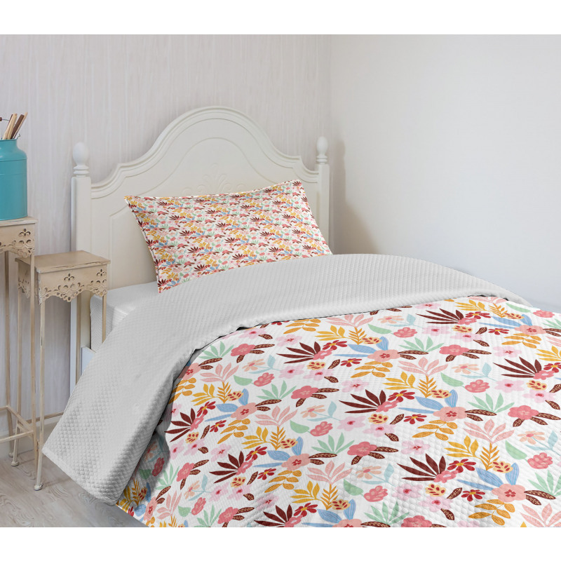 Retro Palm Leaves Branches Bedspread Set