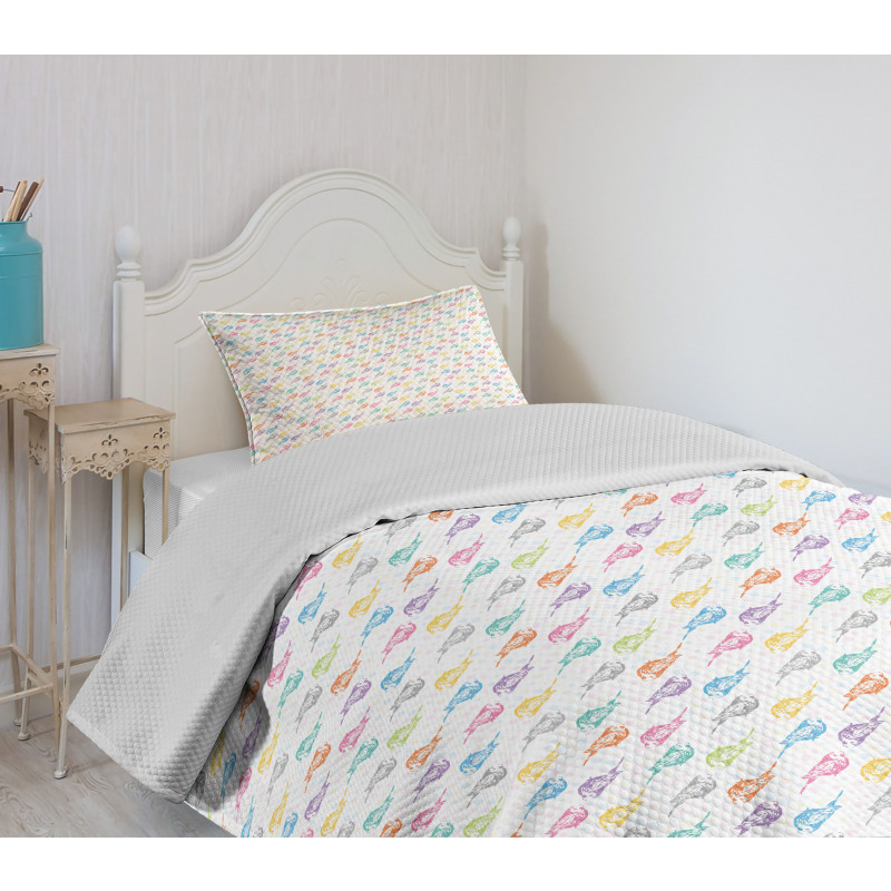 Colorful Sparrows Dots Bedspread Set