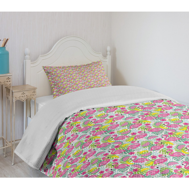 Exotic Flamingo Cartoon Bedspread Set