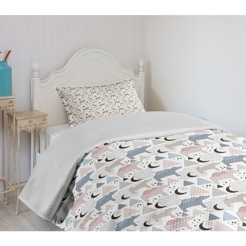 Pastel Polar Bear Pattern Bedspread Set