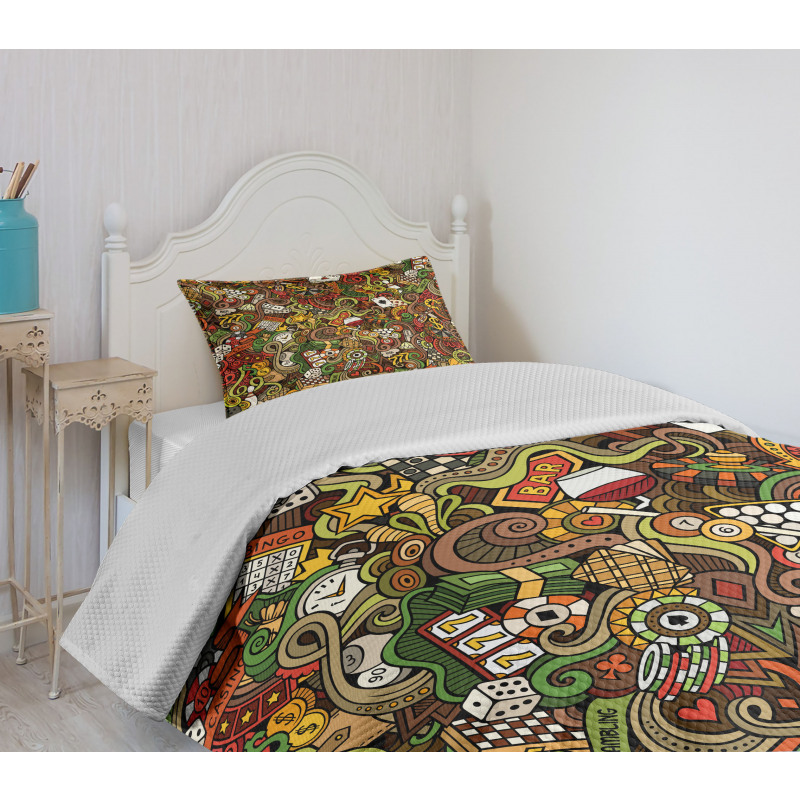 Doodle Style Art Bingo Bedspread Set