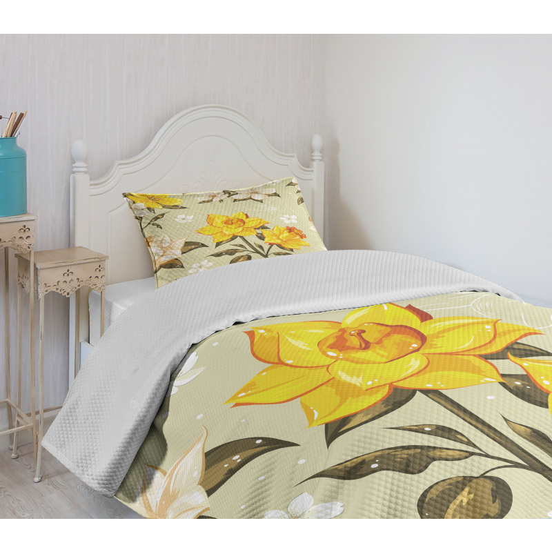 Floral Narcissus Branch Bedspread Set