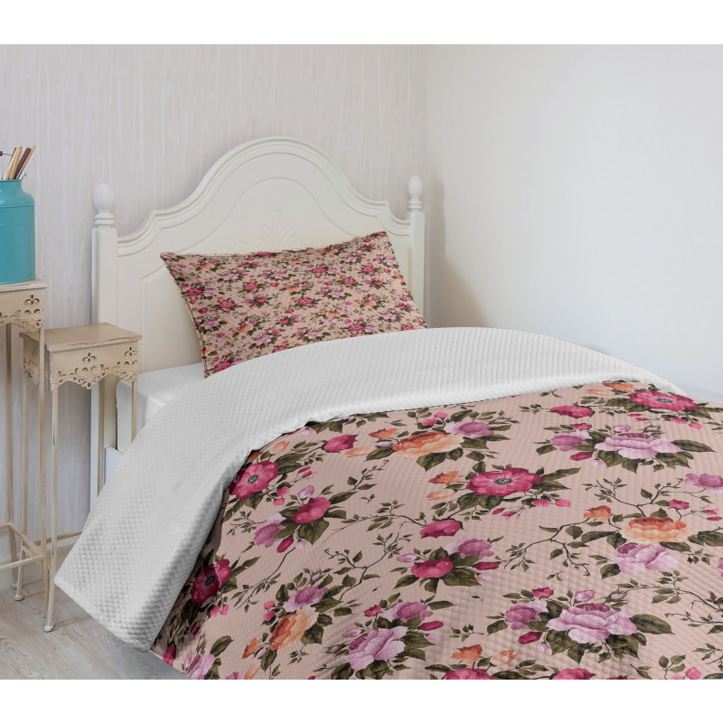 Floral Pattern with Rose Bedspread Set