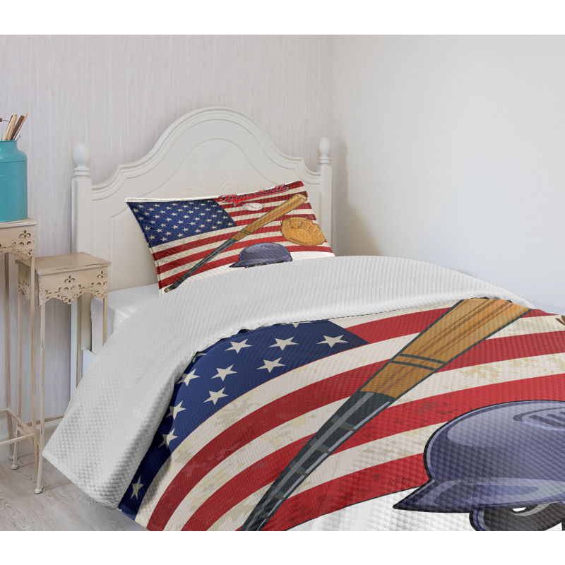 USA Flag and Baseball Bedspread Set