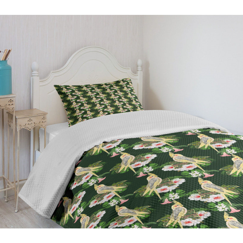 Parrot and Exotic Flora Bedspread Set