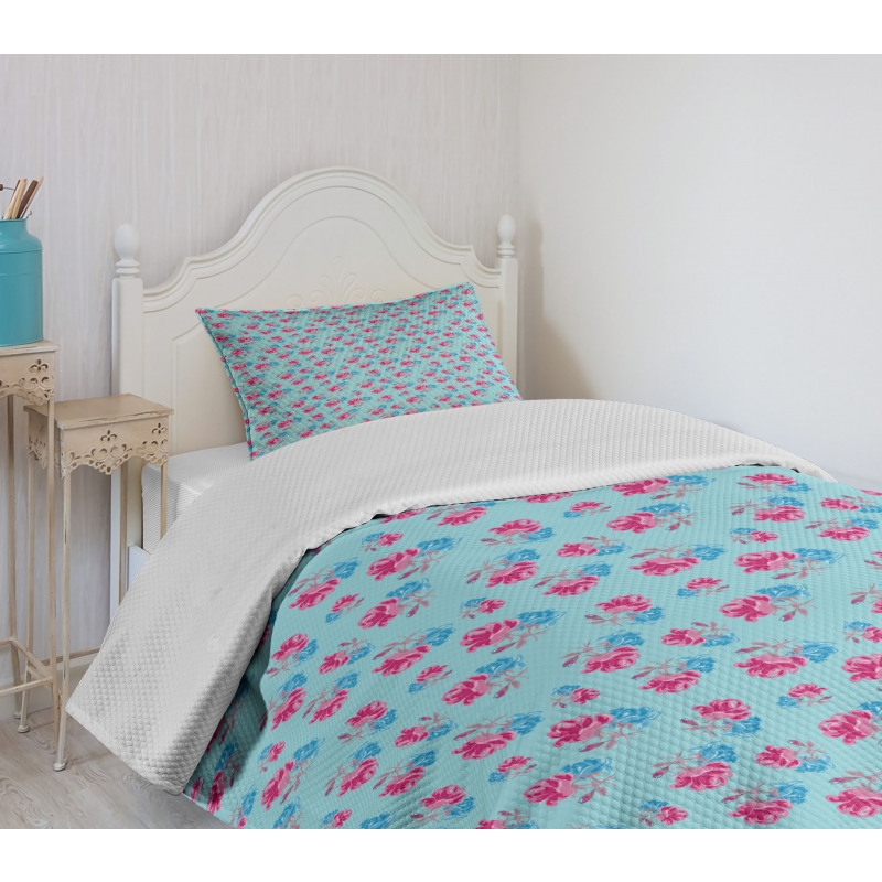 Bicolour Summer Roses Bedspread Set