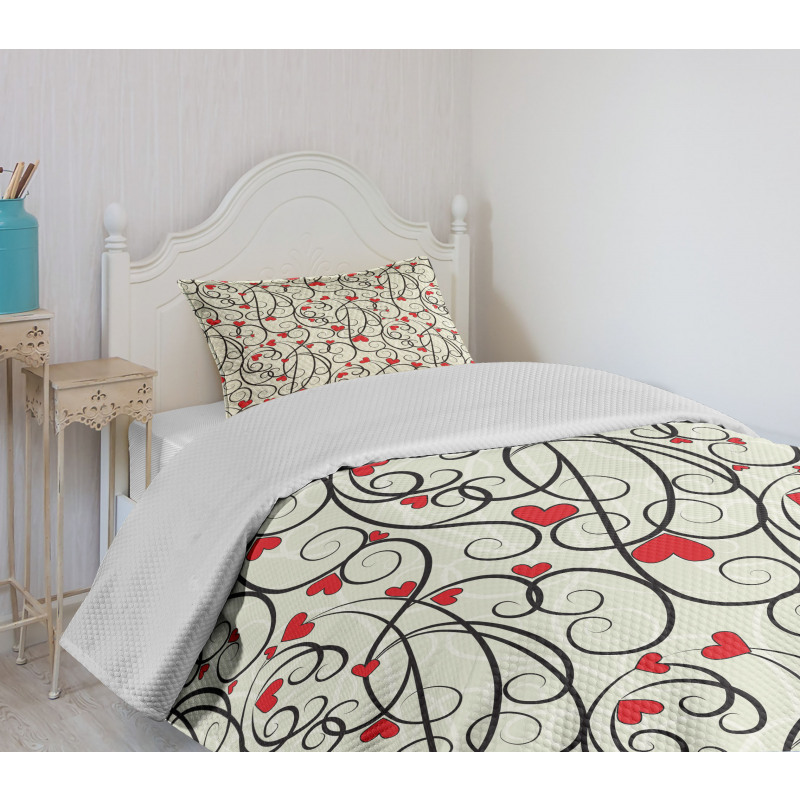 Wave Floral Heart Swirls Bedspread Set