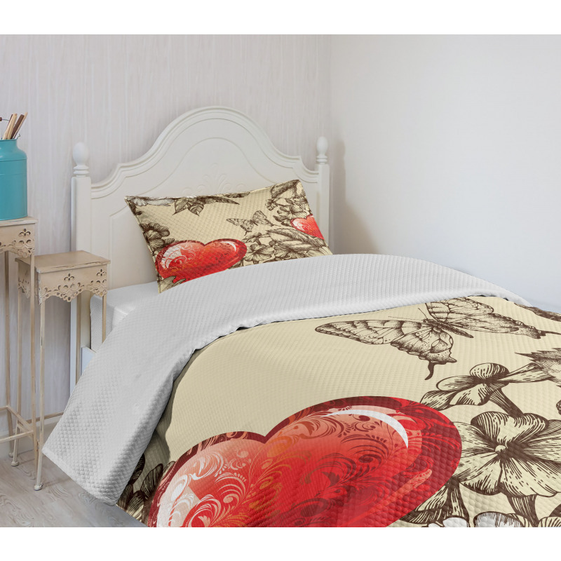 Flowers and Butterfly Bedspread Set