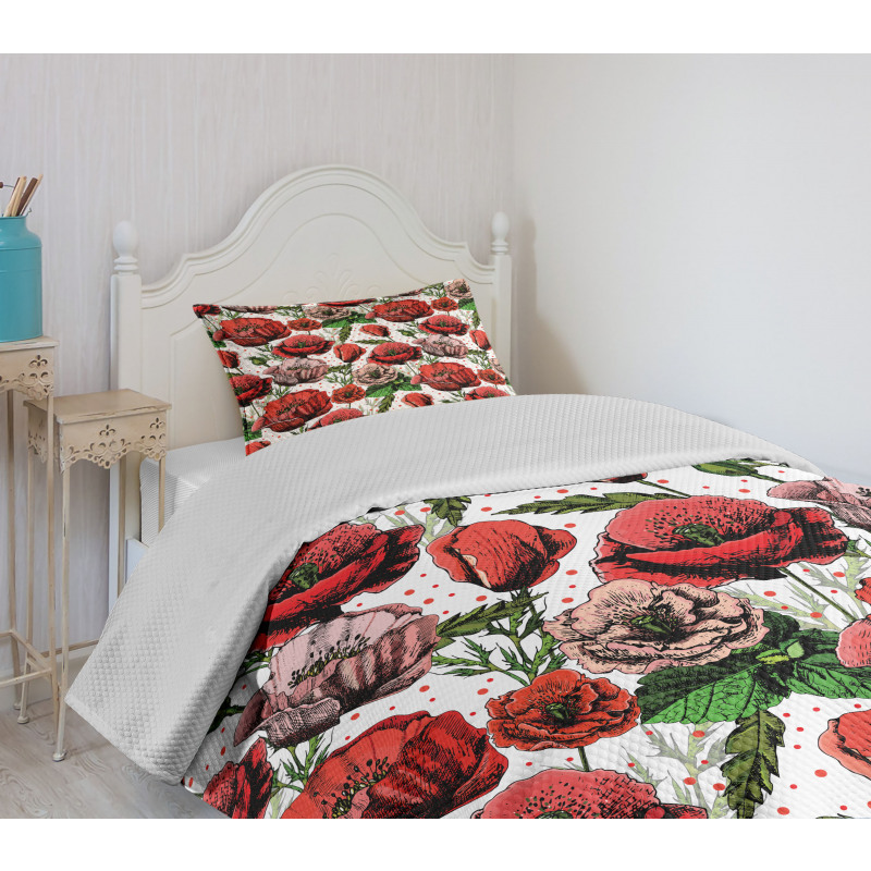 Colorful Petals Polkadots Bedspread Set