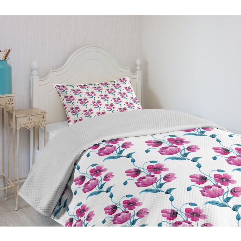 Poppies Leaves Buds Bedspread Set