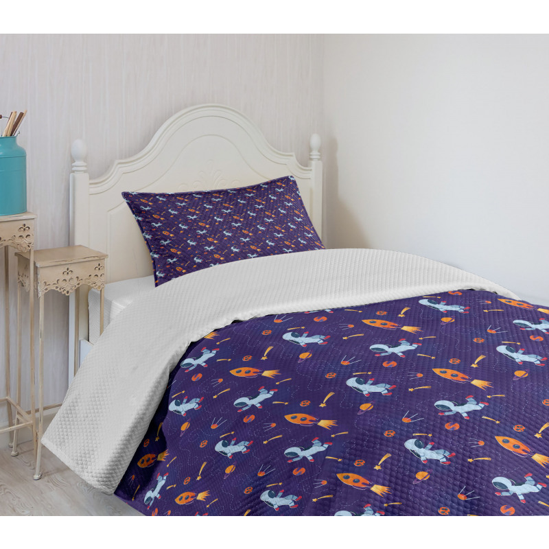 Astronauts Planets on Space Bedspread Set