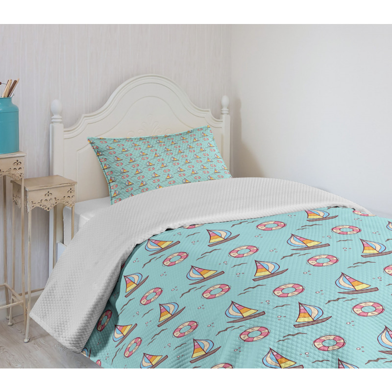 Seafoam Birds Sailboats Bedspread Set