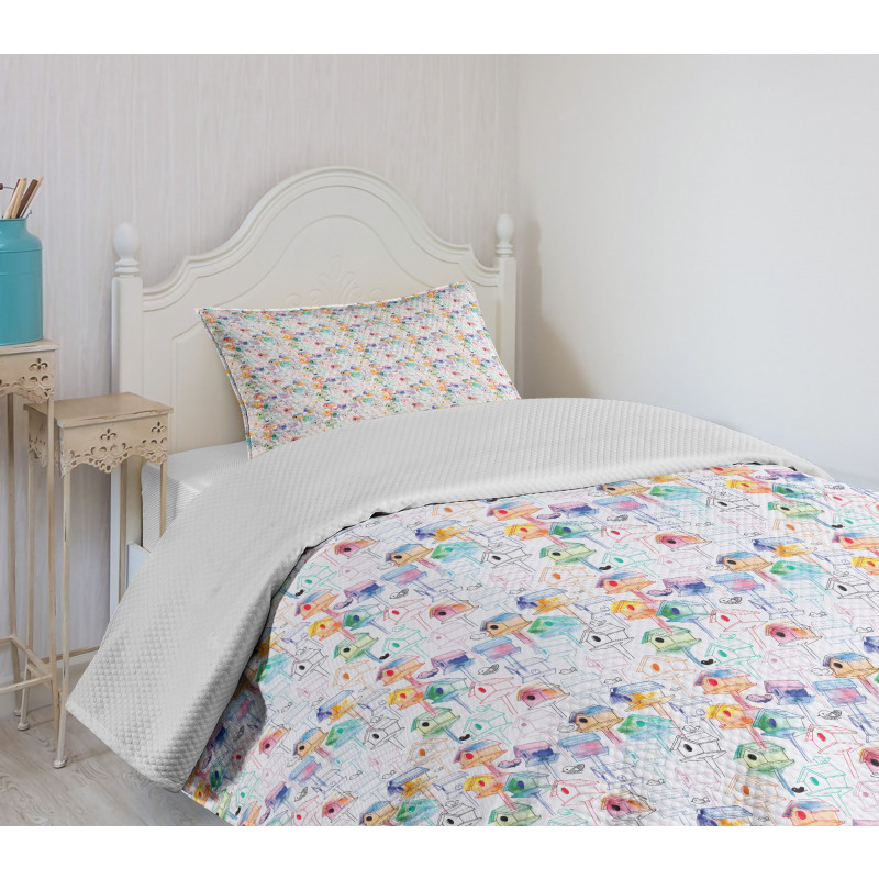 Colorful Nests Sketch Bedspread Set