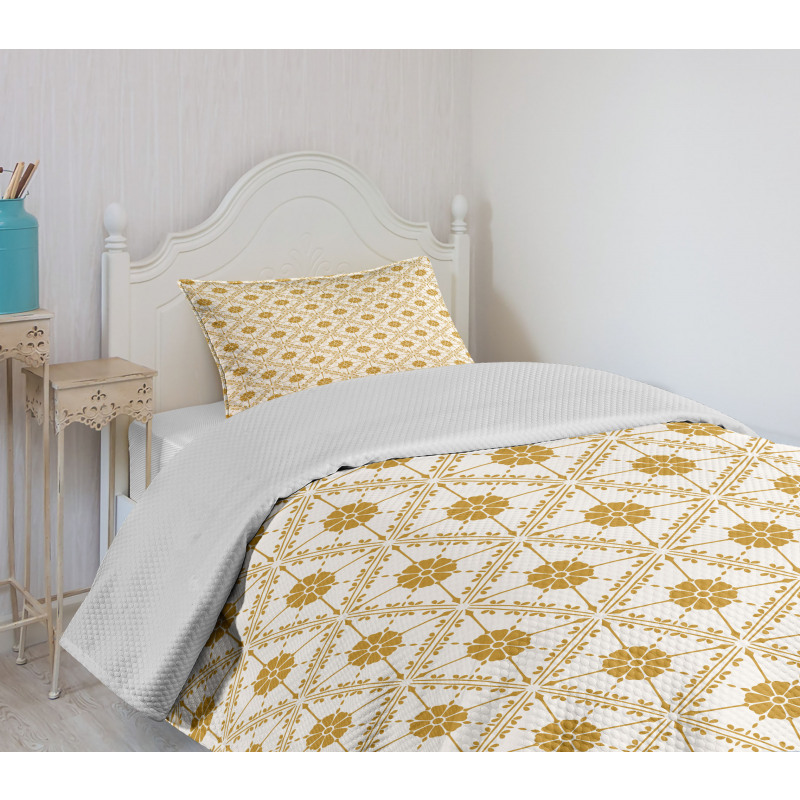 Soft Floral Details in Squares Bedspread Set