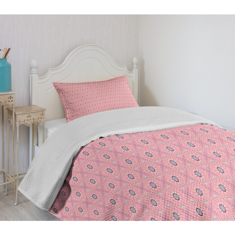 Floral Sun Like Motif Pattern Bedspread Set