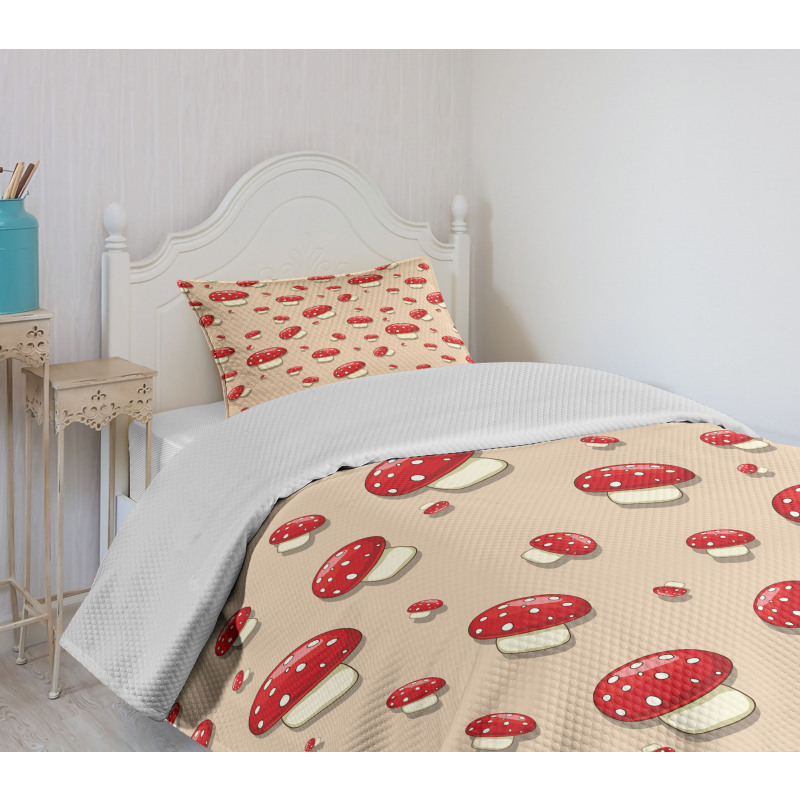 Cartoon Mushrooms Bedspread Set