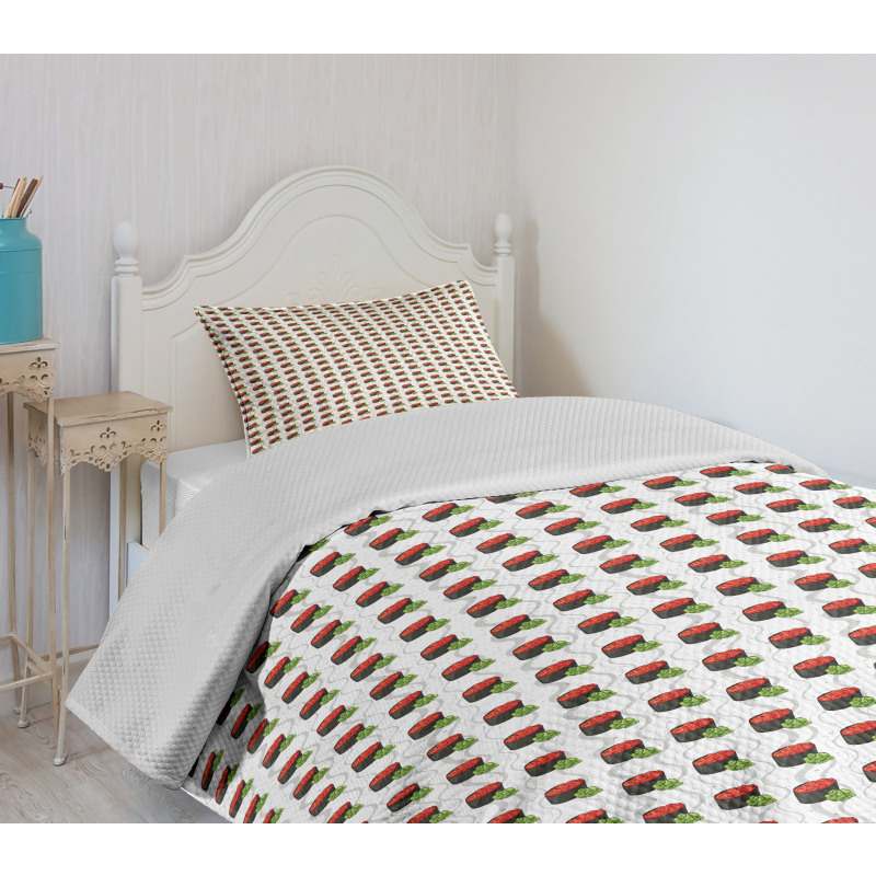 Gunkan Tobiko Sushi on Waves Bedspread Set