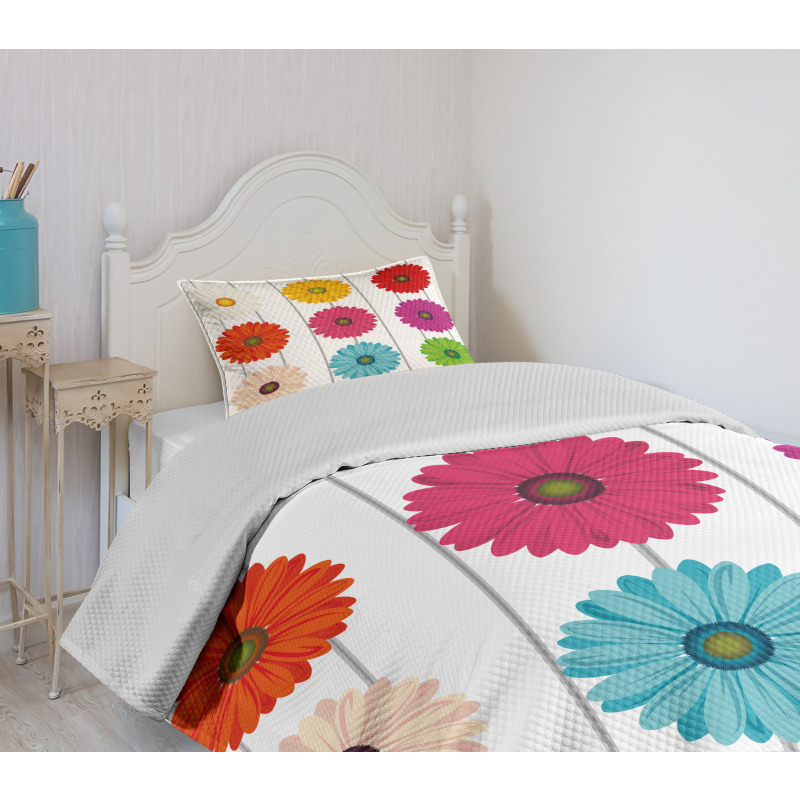 Vivid Petals on Stripe Bedspread Set