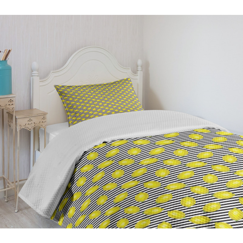 Citrus Motif Stripes Art Bedspread Set