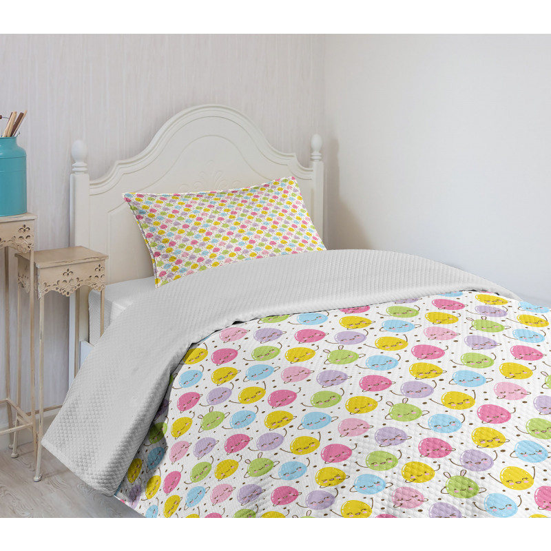 Colorful Happy Eggs and Dots Bedspread Set