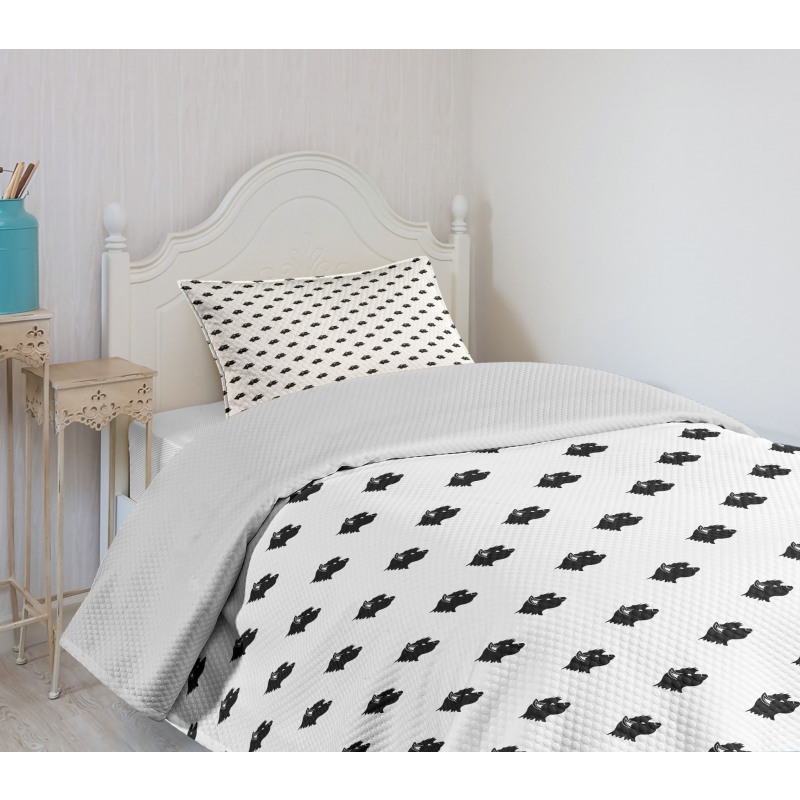 Monotone Dog Side Head Bedspread Set