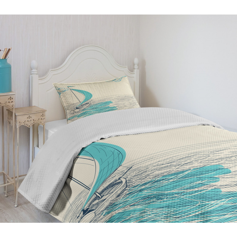 Cloudy Sailing Boat Bedspread Set