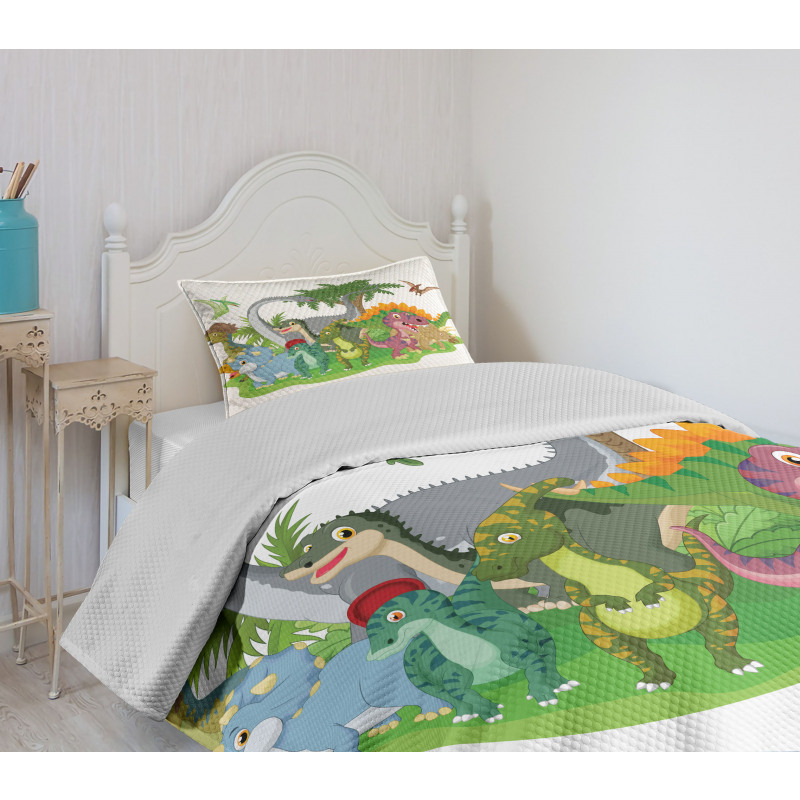 Cartoon Group Dinosaur Bedspread Set