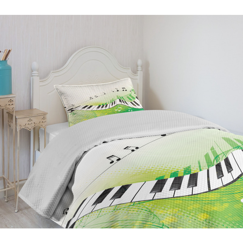 Piano Keys Green Curvy Bedspread Set