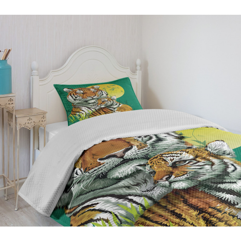 Tiger Family in Jungle Bedspread Set