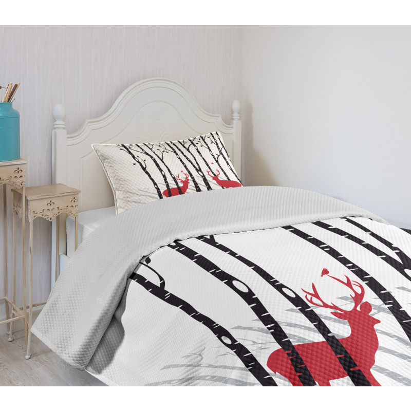 Deer Tree Forest Bird Bedspread Set