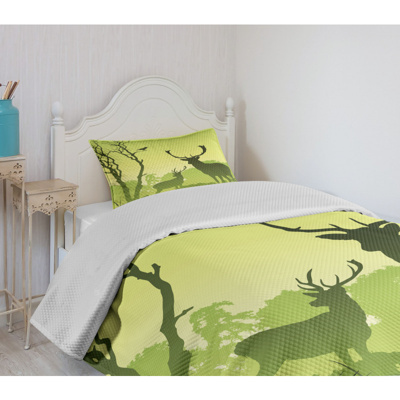 Deer Trees and Crow Bird Bedspread Set