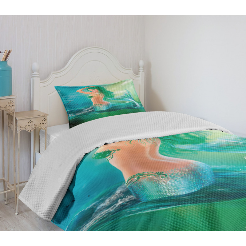 Mermaid Tail Waves Sea Bedspread Set