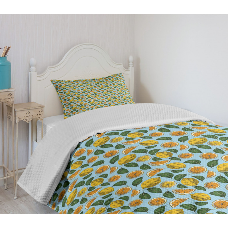 Sour Fruit and Leaves Pattern Bedspread Set