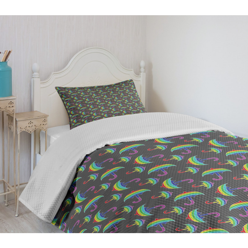 Ornate Rainbow Umbrellas Bedspread Set