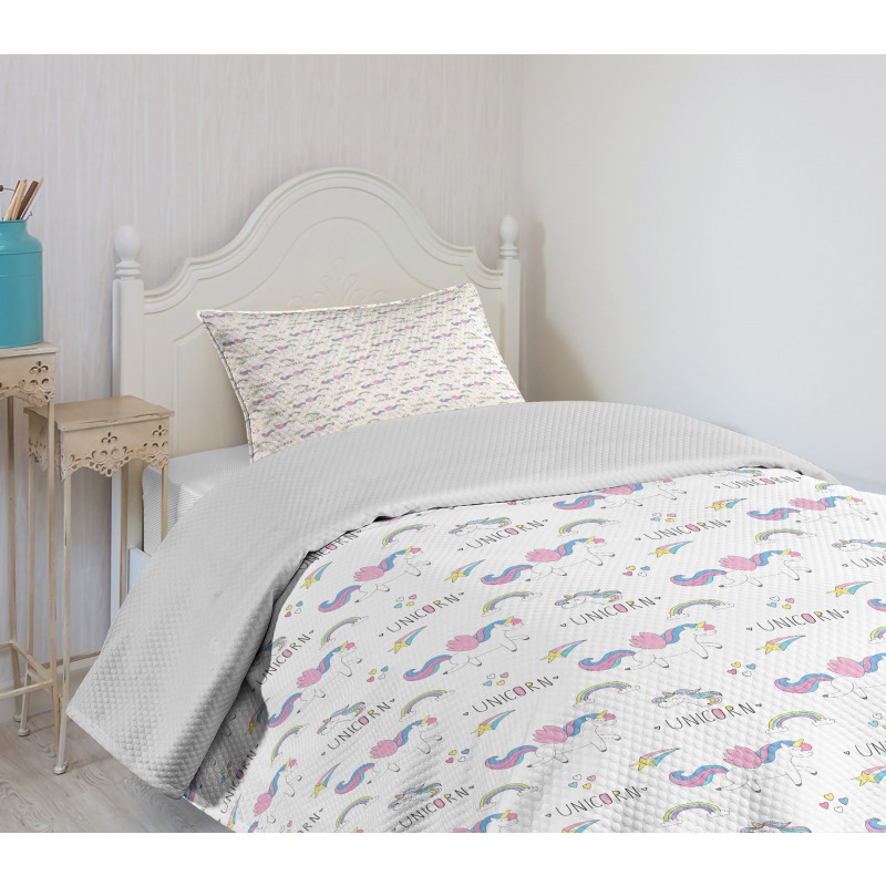 Unicorn Party Rainbow Stars Bedspread Set