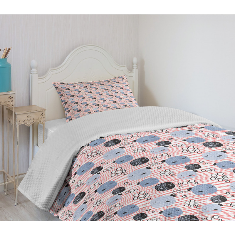 Fish and Bubbles on Stripes Bedspread Set