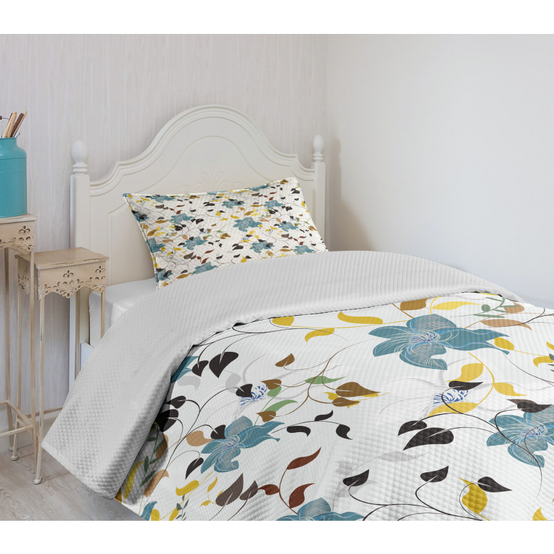 Colorful Flowers Leaf Bedspread Set