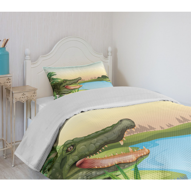Palms Crocodiles Humor Bedspread Set