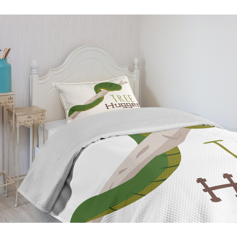 Cartoon Snake Mascot Love Bedspread Set