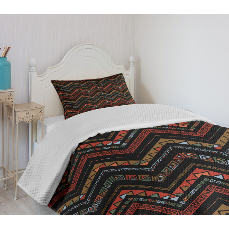 Ethnical Zigzag Chevron Art Bedspread Set